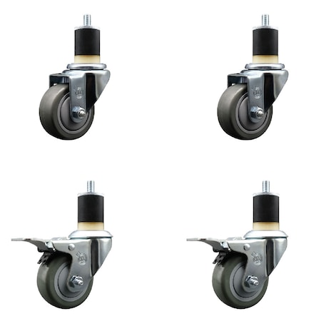 Service Caster 3'' Gray Poly Swivel 1-7/8'' Expanding Stem Caster Set 2 Total Lock Brakes, 4PK SCC-EXTTL20S314-PPUB-2-S-2-178